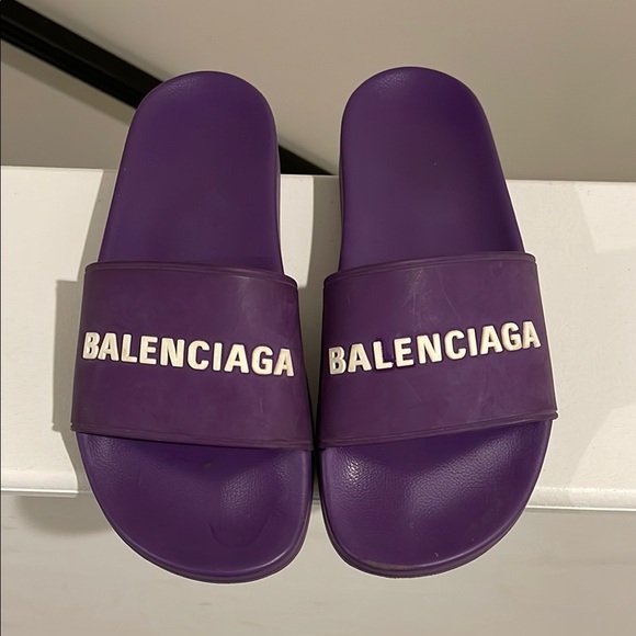 Balenciaga Rubber Graphic Purple Print Slides - Picture 1 of 16